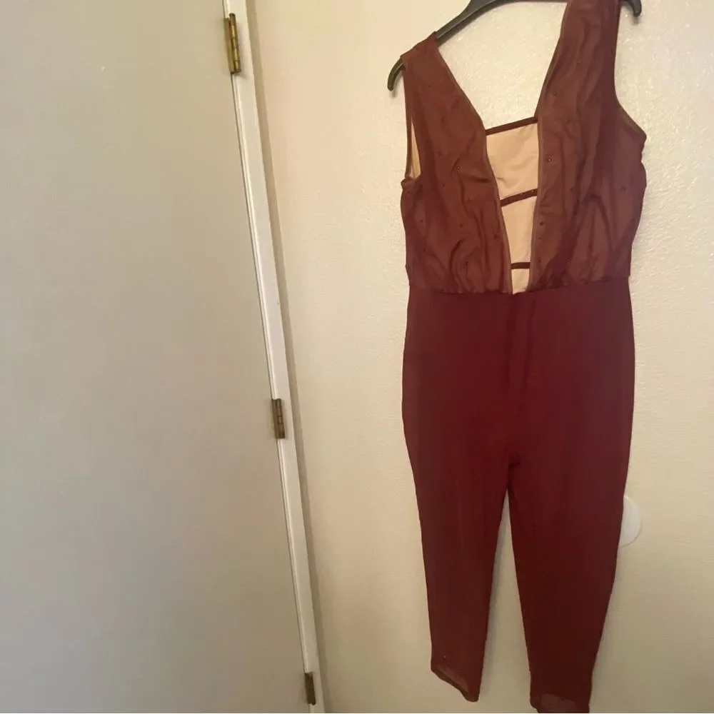 WEISSMAN Dance Costume Burgundy red jumpsuit Mesh Cropped Unitard SM11090  XLA